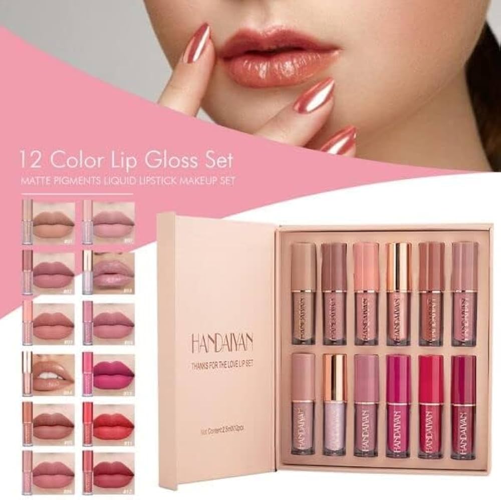 12-Shade Lipstick Set - Handaiyan™ Smudge Proof Velvet Matte Liquid Lipstick - Waterproof, Long-lasting, non-sticky formula