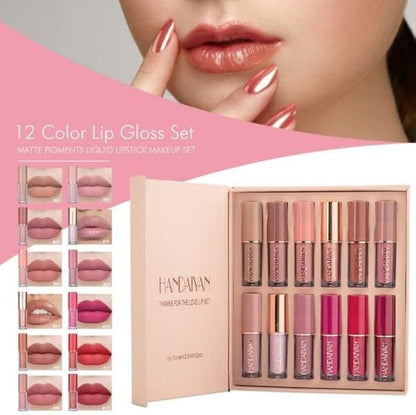 12-Shade Lipstick Set - Handaiyan™ Smudge Proof Velvet Matte Liquid Lipstick - Waterproof, Long-lasting, non-sticky formula