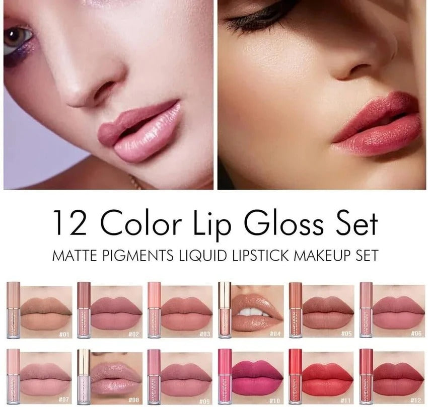 12-Shade Lipstick Set - Handaiyan™ Smudge Proof Velvet Matte Liquid Lipstick - Waterproof, Long-lasting, non-sticky formula