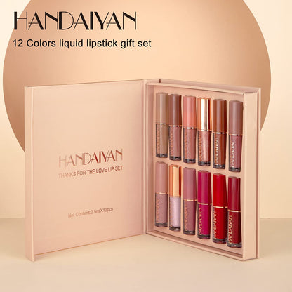 12-Shade Lipstick Set - Handaiyan™ Smudge Proof Velvet Matte Liquid Lipstick - Waterproof, Long-lasting, non-sticky formula